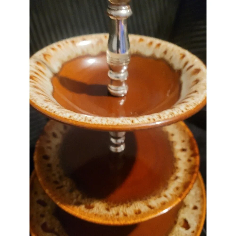 Carefree Ironstone by Canonsburg 3‑Tier Tidbit Tray – Brown Drip Vintage